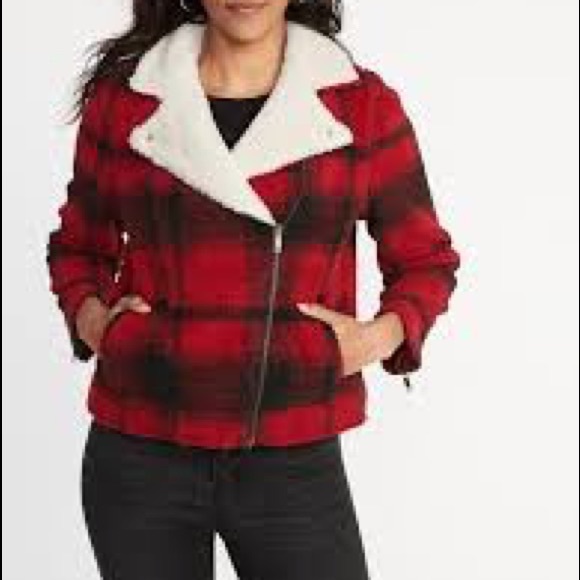 Old Navy Jackets & Blazers - Old Navy Plaid Sherpa Moto Jacket size medium